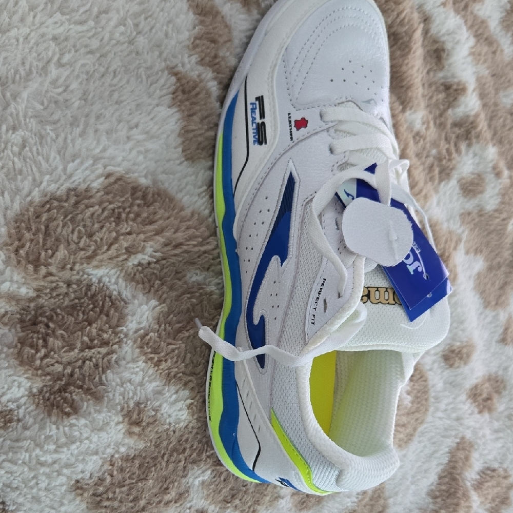 White and Blue Indoor Soccer Athletic Shoes